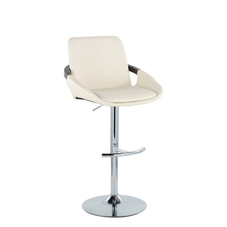 Cream Faux Leather Adjustable Swivel Barstools — three-quarter view