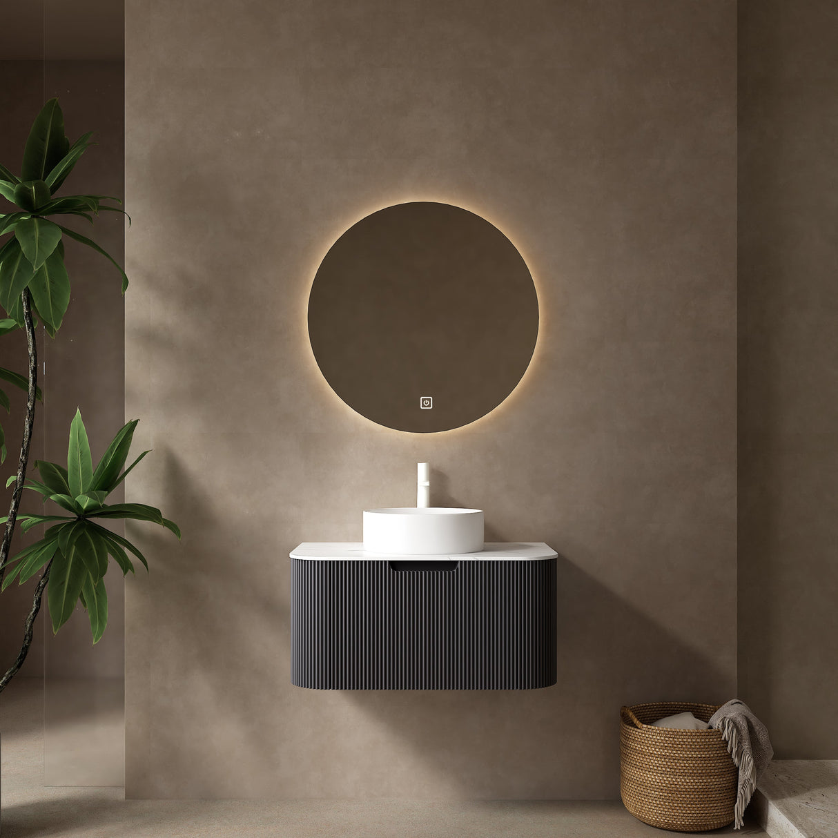 Ceramic Bathroom Vanity & Sink with Floating Curved Edges - OROA