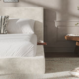 Cream Chenille Queen Bed with Sliding Side Trays – OROA, view 4