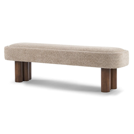 Khaki Bouclé Dining Bench with Walnut Legs | Catchy