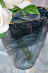 Smokey Black Glass Vase with Gold Rim