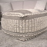 Rustic Wool And Cotton Large Pouf, Handcrafted Tufted Design