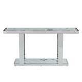 Silver and White Marble Look Two Tier Console – OROA, view 1