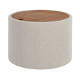 Cream Fabric Storage Tray Table with Walnut-Finish Lid — closed with wood tray lid