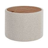 Cream Fabric Storage Tray Table with Walnut-Finish Lid — closed with wood tray lid