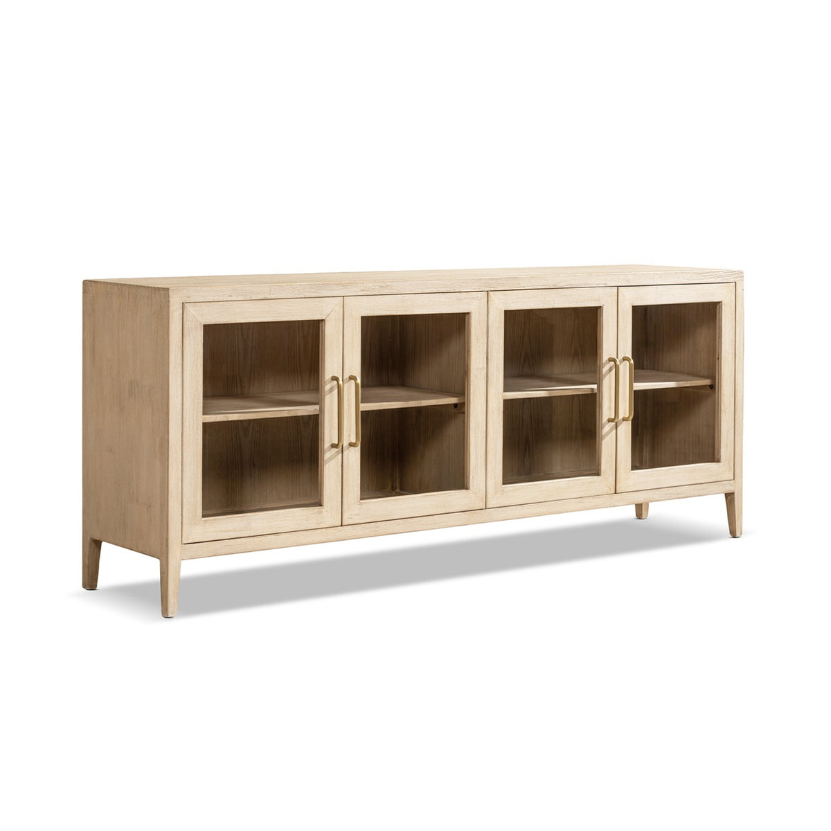 Marlowe Glass Door Sideboard with Brass Handles, Brushed White Reclaimed Pine - OROA Online Furniture