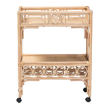 Natural Rattan 2-Tier Wine Cart with Wheels and Bottle Holders, Tropical Coastal Style - OROA Modern Furniture