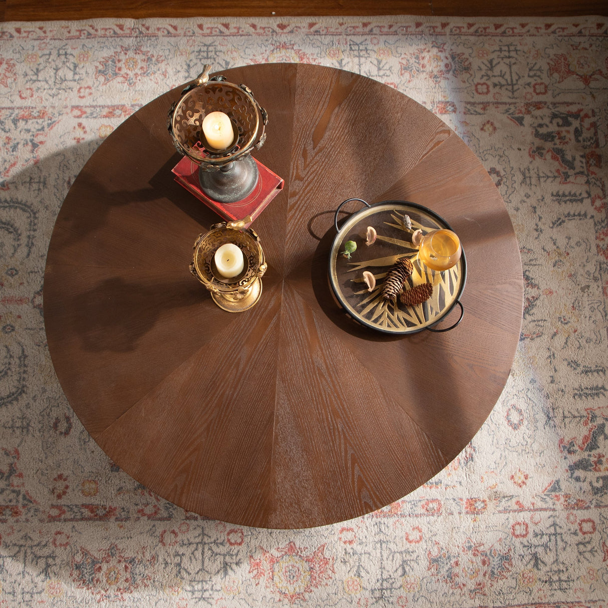 Handcrafted Round Walnut Coffee Table - OROA