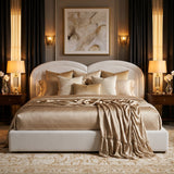Cream Double Arch Upholstered King Bed – OROA, view 2