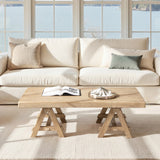 Hawthorne Reclaimed Elm Rectangular Trestle Coffee Table, Heritage Light Natural Brown - OROA Online Furniture
