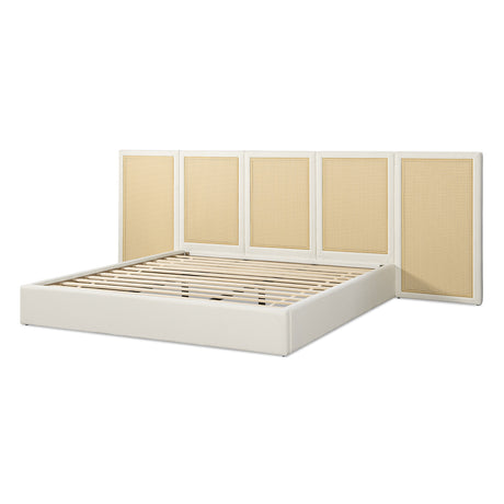 Capri Extended Headboard Cane Platform Bed, Antique White Polyester - OROA Online Furniture