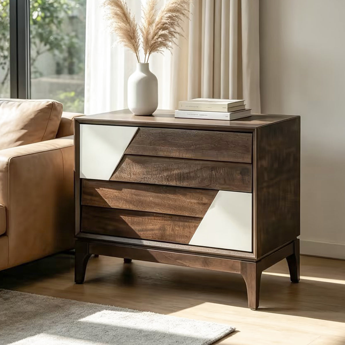 Brown and Cream Geometric Nightstand – OROA, view 5