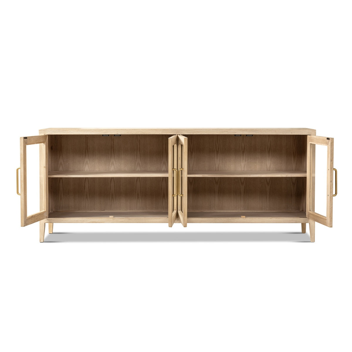 Marlowe Glass Door Sideboard with Brass Handles, Brushed White Reclaimed Pine - OROA Online Furniture