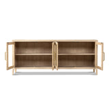 Marlowe Glass Door Sideboard with Brass Handles, Brushed White Reclaimed Pine - OROA Online Furniture