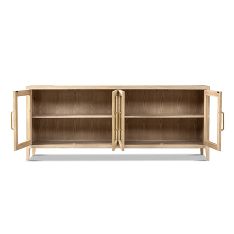 Marlowe Glass Door Sideboard with Brass Handles, Brushed White Reclaimed Pine - OROA Online Furniture
