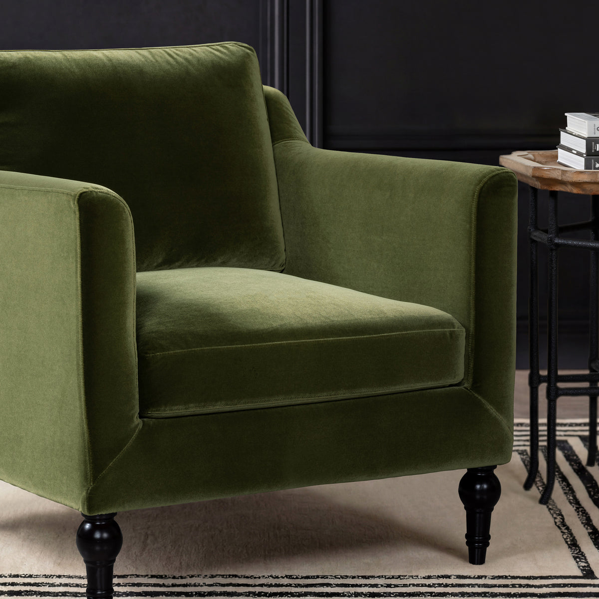 Josephine Upholstered Accent Chair with Wooden Legs, Olive Green Performance Velvet - OROA Online Furniture