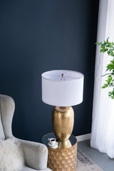 Round Aluminum Sheet Gold Table Lamp with White Fabric Shade