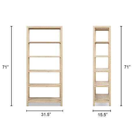 Ellis Reclaimed Pine 5-Shelf Open Frame Bookcase, Light Natural Cerused - OROA Online Furniture