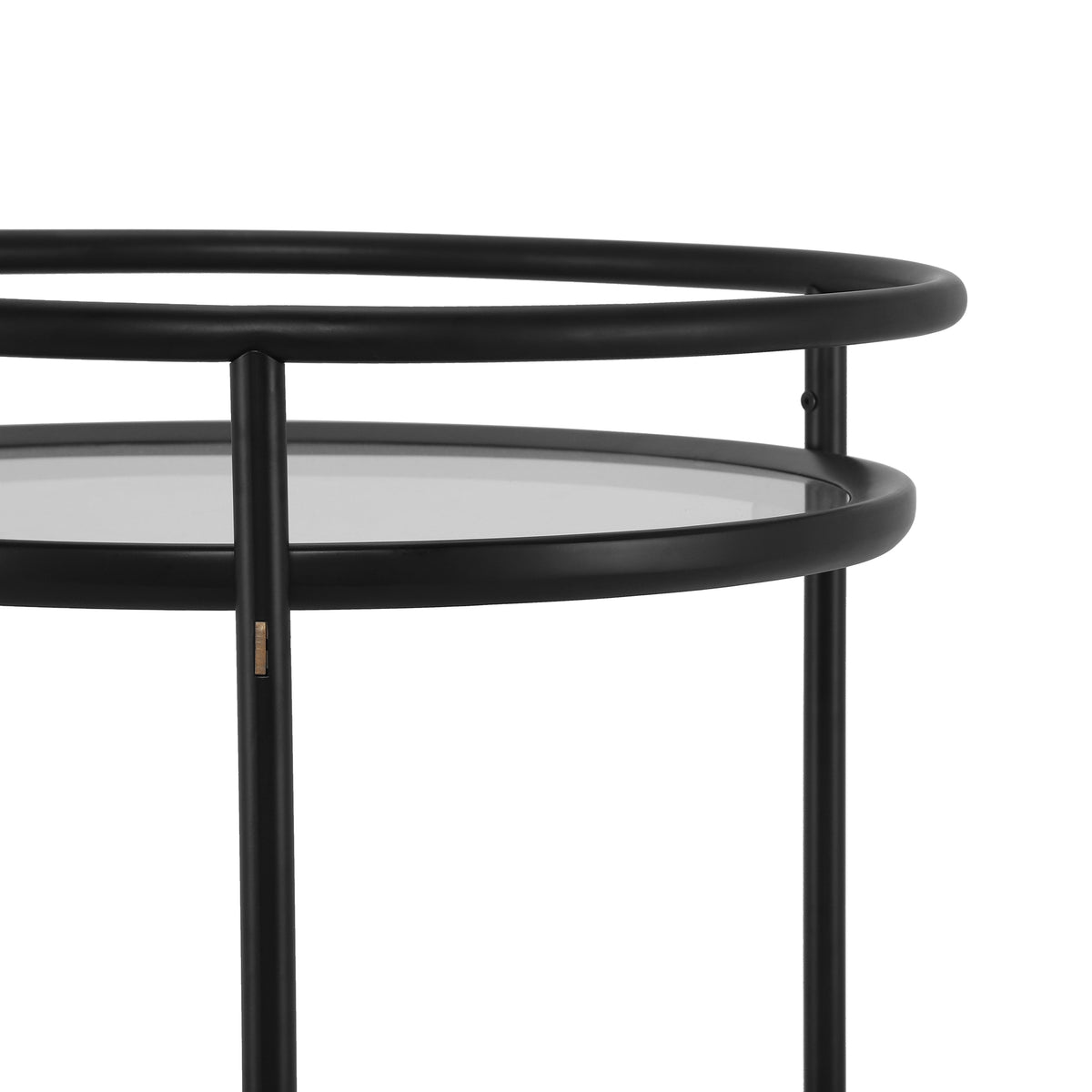 Modern Round Bar Cart with Tempered Glass Shelves and Gold Accents - OROA Online Furniture