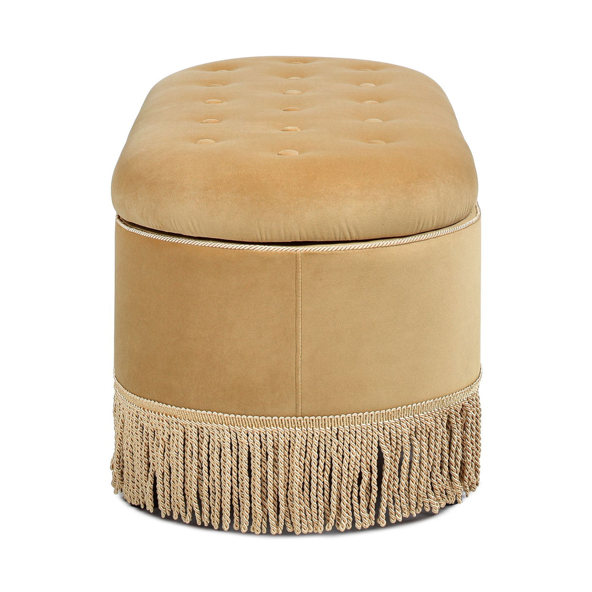 Melindaa - Oval Tufted Bullion Fringe Storage Bench
