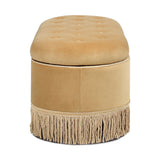 Melindaa - Oval Tufted Bullion Fringe Storage Bench