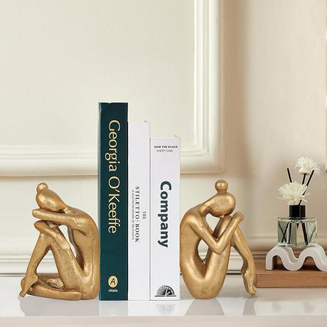 Brass-Finish Cast Iron Thinker Bookends - OROA