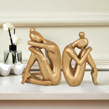 Brass-Finish Cast Iron Thinker Bookends - OROA