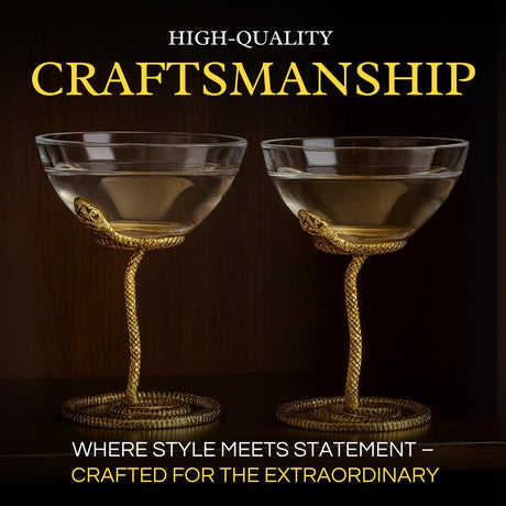 Snake Serpent Cocktail Glasses - 2 Set Gold Design Unique Reptile Inspired Barware
