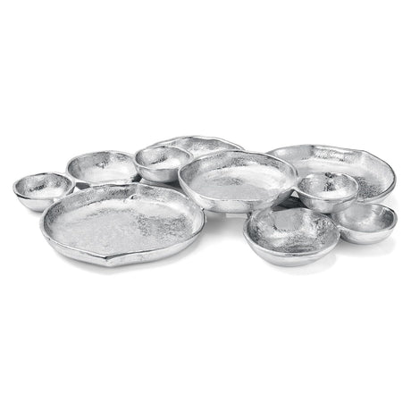 Cluster of 10 Round Serving Bowls Silver Clusters Decorative Tray