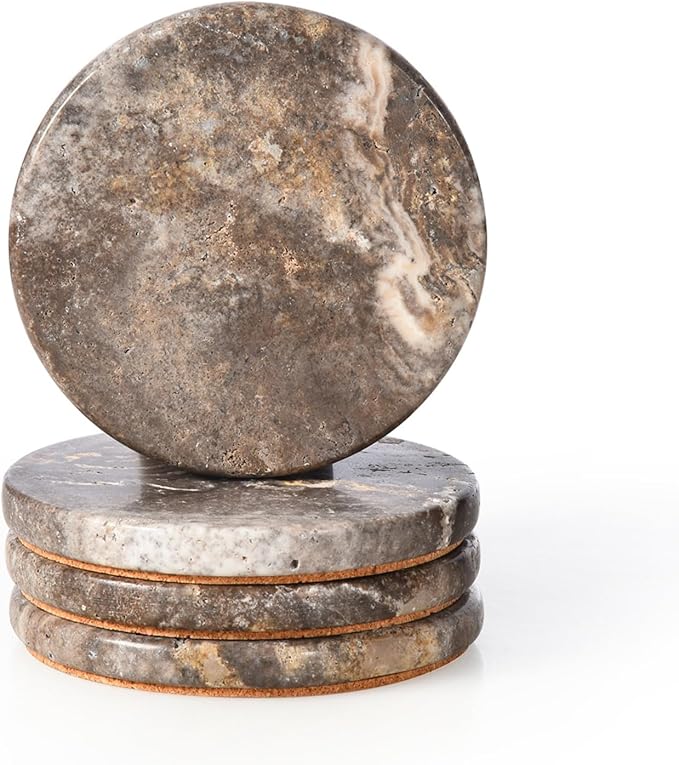 Gray Travertine Round Coasters - OROA