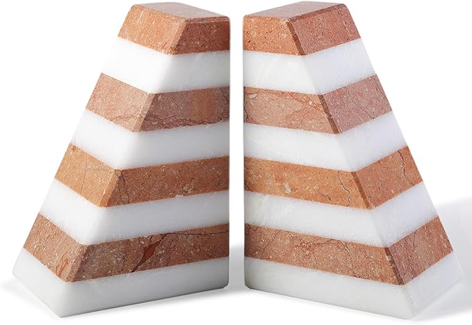 Polished White & Red Marble Bookends - OROA