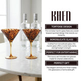 Tortoise Leopard Print Martini 9oz - Set of 2, 7.1" Spotted Borosilicate Cocktail