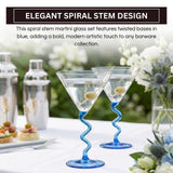 Spiral Stem Martini Glasses Set of 2, 9.2oz 7.05" Blue