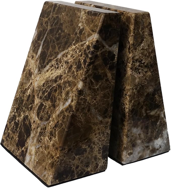 Polished Brown Marble Bookends - OROA