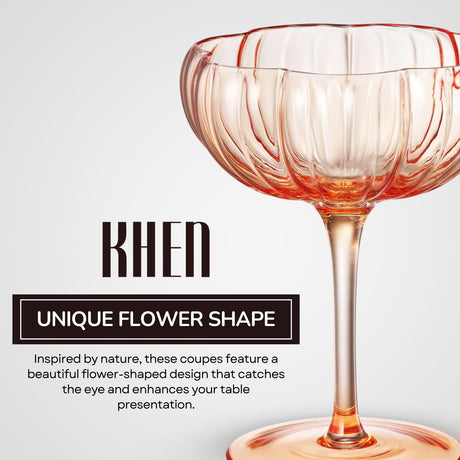 Flower Coupe Cocktail Glasses | Set of 4 | Bright Colors