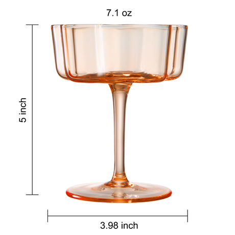 Flower Wave Coupe Cocktail Colored Glasses | Set of 5 | Fall/Holiday Colors