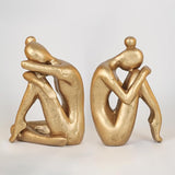 Brass-Finish Cast Iron Thinker Bookends - OROA