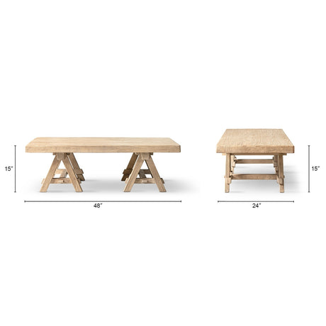 Hawthorne Reclaimed Elm Rectangular Trestle Coffee Table, Heritage Light Natural Brown - OROA Online Furniture