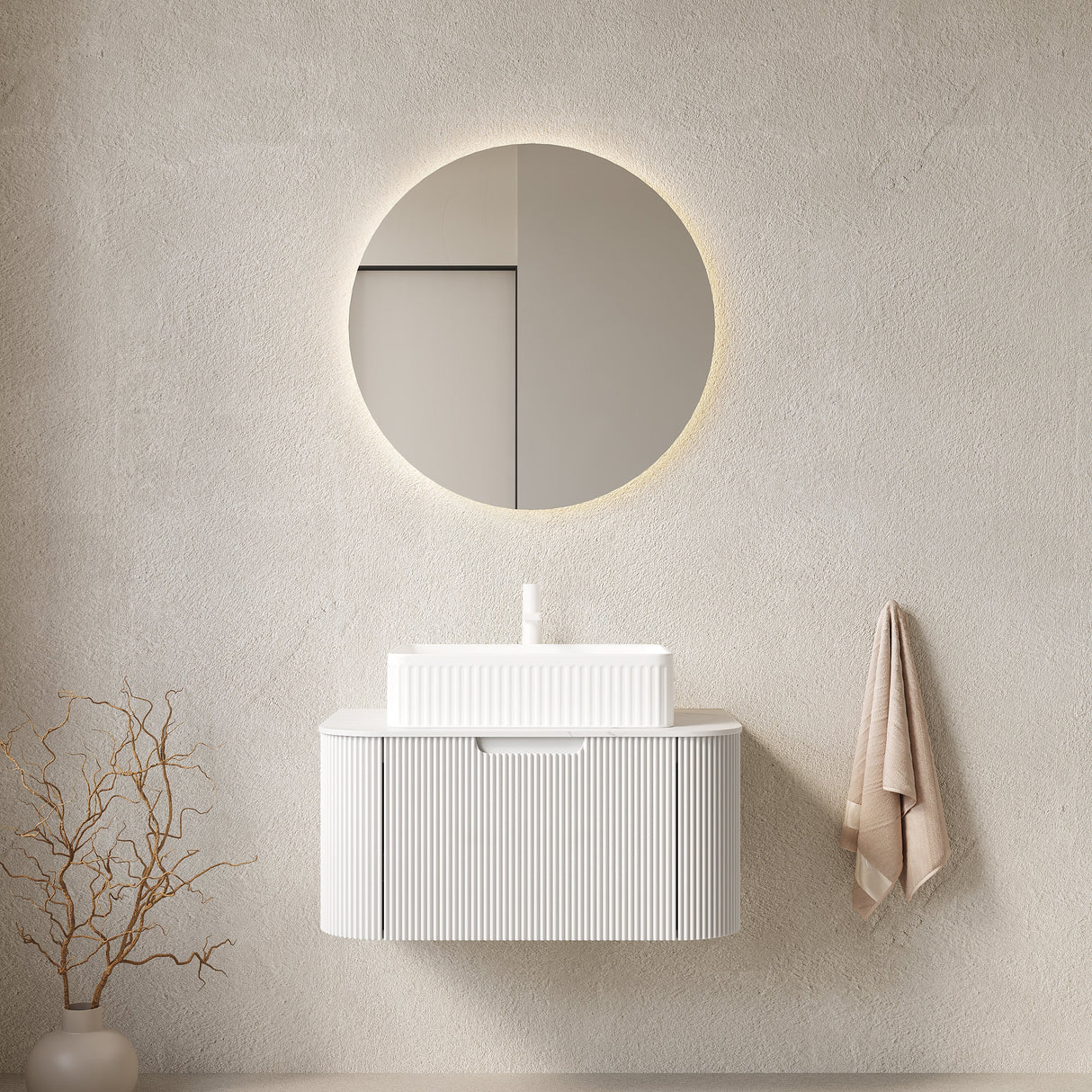 Bathroom Vanity & Sink with Floating Curved Edges - OROA