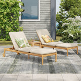 Riviera Outdoor Chaise Lounge with Wheels, Acacia Wood Frame (S/2)