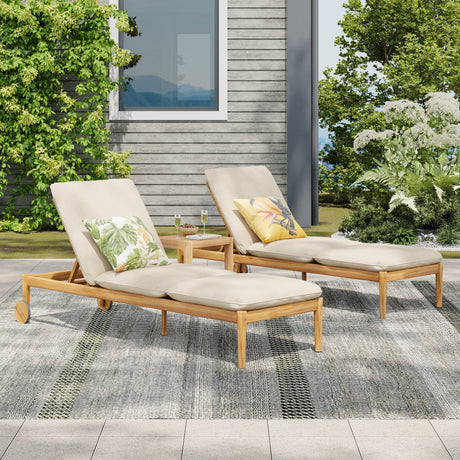 Riviera Outdoor Chaise Lounge with Wheels, Acacia Wood Frame (S/2)
