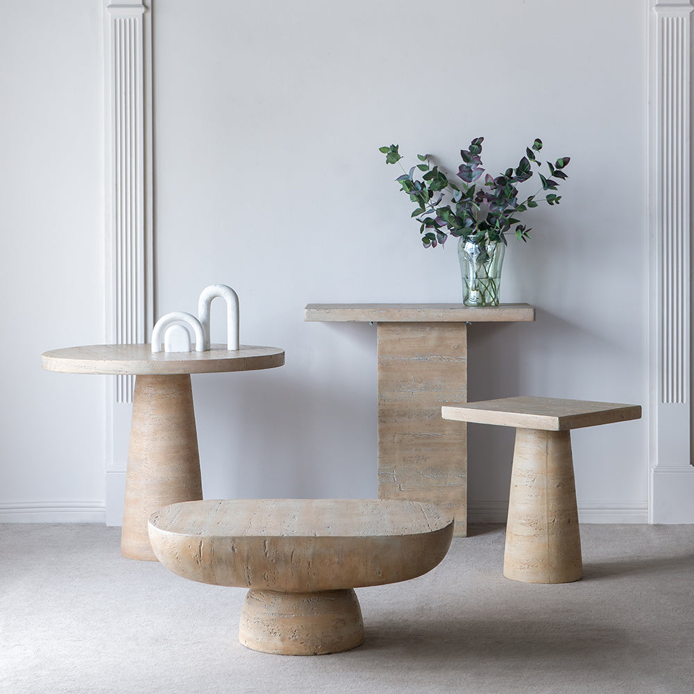 Textured Cream Round Pedestal Dining Table – OROA, view 7