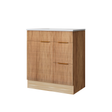 Walnut-Look Fluted Bathroom Vanity with Ceramic Sink — cabinet and sink in three-quarter view