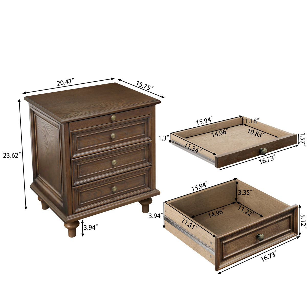 Modern European furniture - Walnut Brown Nightstand with 4 Drawers - www.oroa.com