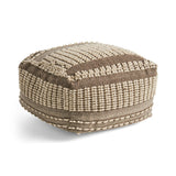 Rustic Wool And Cotton Large Pouf, Handcrafted Tufted Design