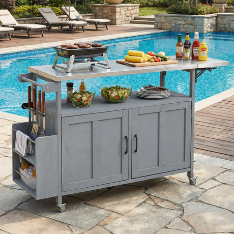 Foldable Outdoor Kitchen Island Patio - Gray