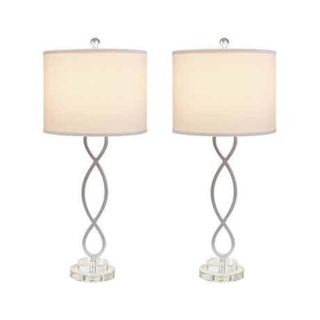 Nickel Crystal-Accent Table Lamps — pair with twisted metal stems