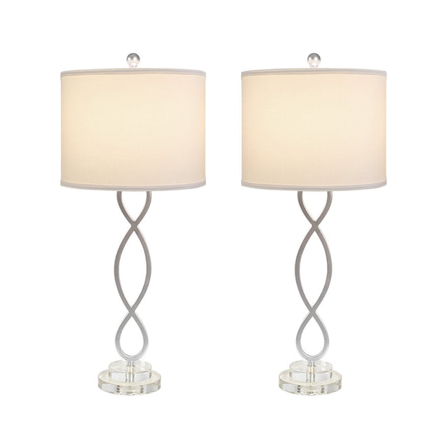 Nickel Crystal-Accent Table Lamps — pair with twisted metal stems