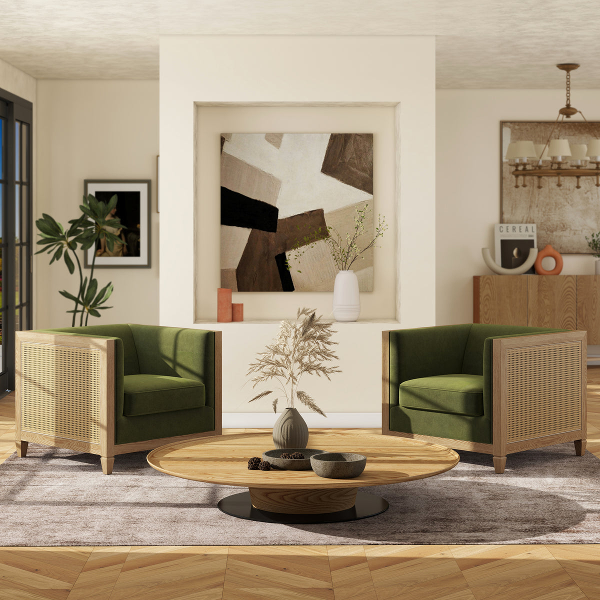 Olive Green Rattan Tuxedo Armchair | Maison Naturelle