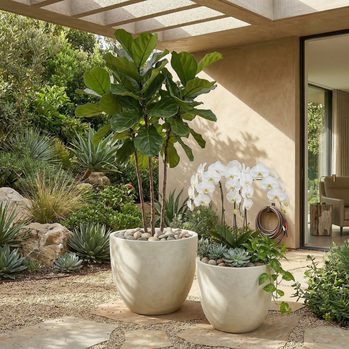 Round Concrete Planter (S/2), Large Outdoor Indoor/Outdoor